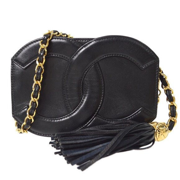 Chanel Jumbo CC Fringe Single Chain Shoulder Bag Black Lambskin - Picture 1 of 5